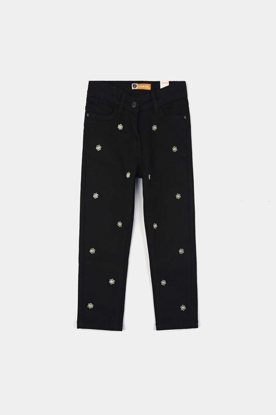 Girls Denim Stretch Pant Yellow floral-BLACK