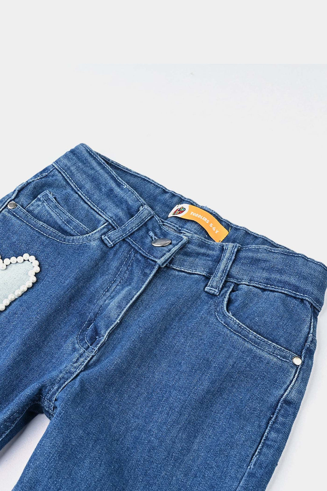 Girls Denim Stretch Pant Pearl At Pocket-Light Blue