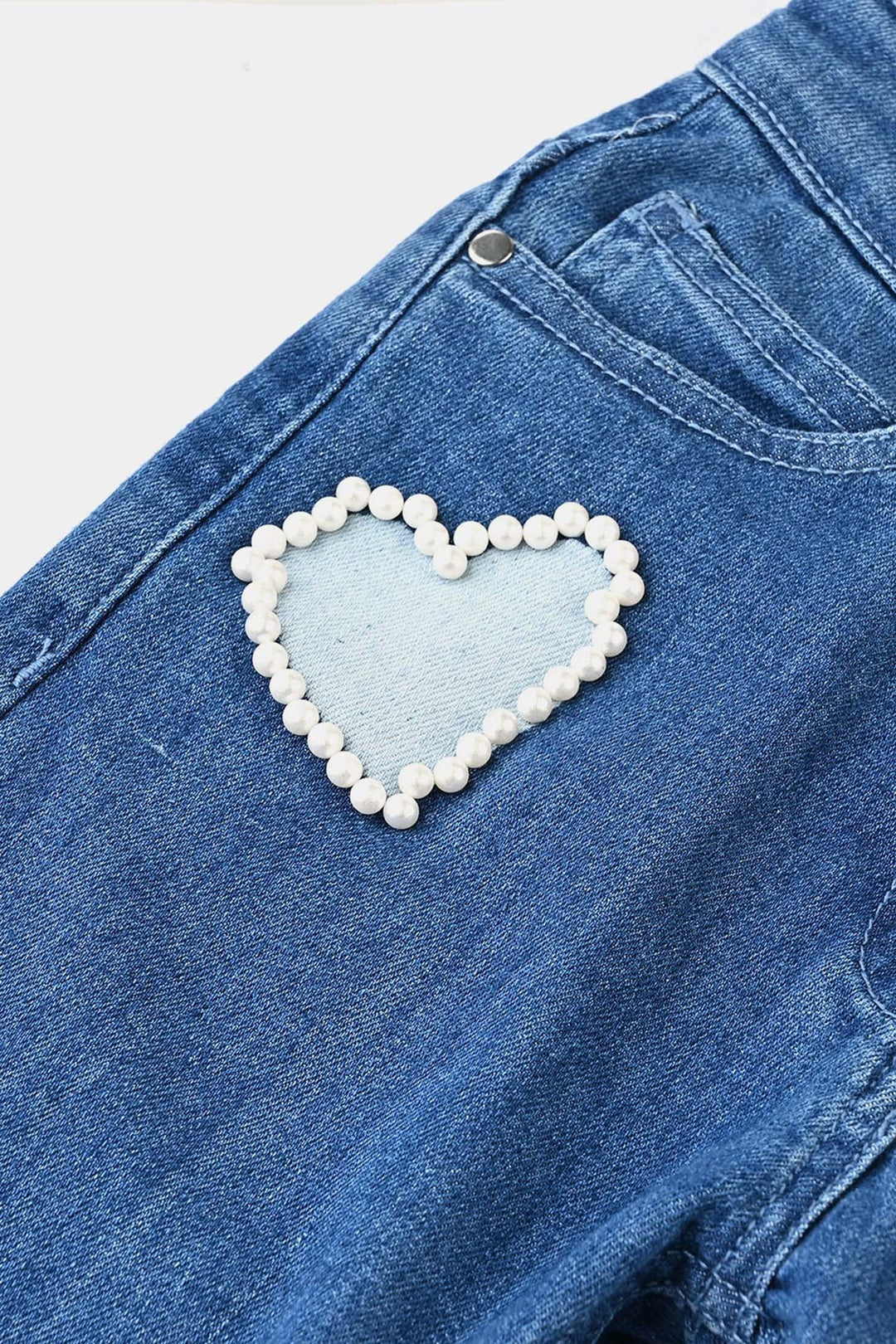 Girls Denim Stretch Pant Pearl At Pocket-Light Blue