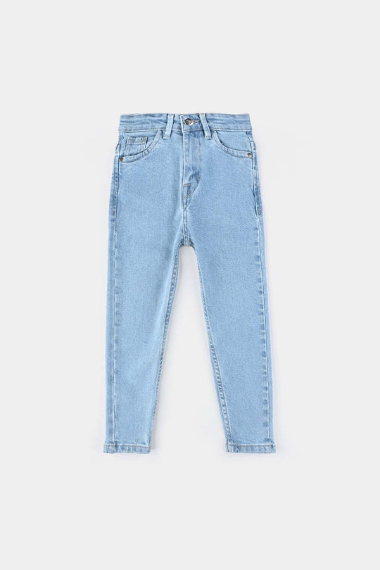 Boys Denim Stretch Pant Basic Regular Fit-Ice Blue
