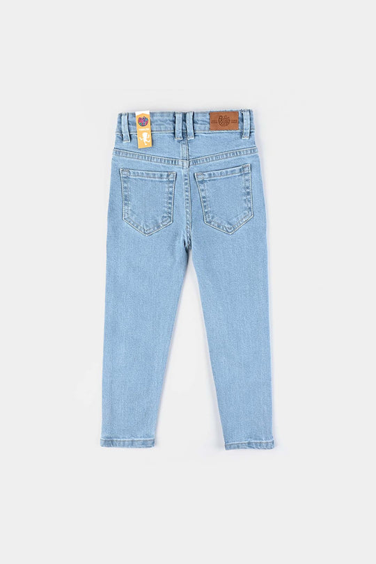 Boys Denim Stretch Pant Basic Regular Fit-Ice Blue