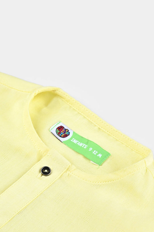 Infants Boys Cotton Jacquard Basic Kurta (VIBRANT)-Yellow