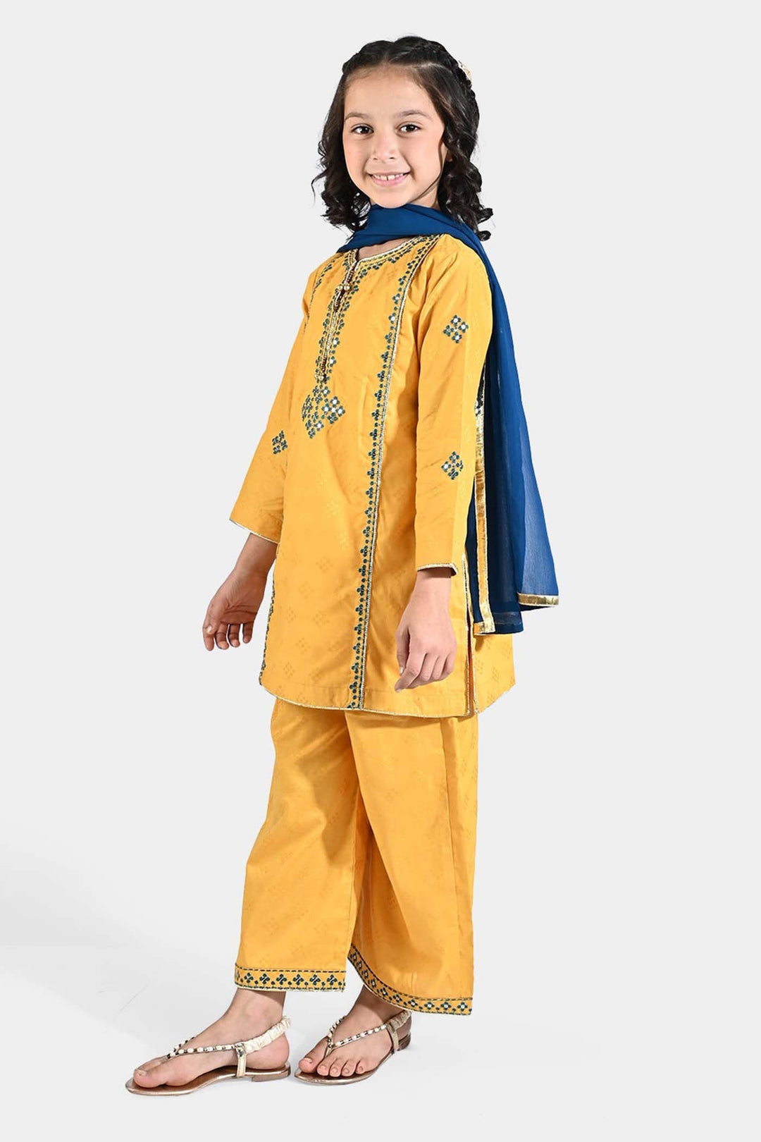 Girls Jacquard 3 Pcs Ishq - Yellow