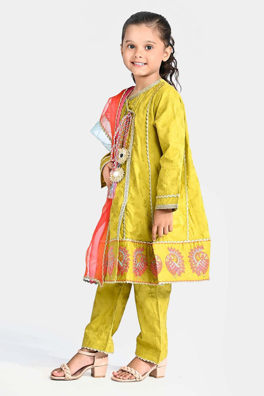 Girls Jacquard 3 Pcs Peacock-Olive.Green