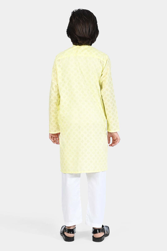 Boys Poly Viscose Basic Kurta (Burn Out)-Yellow