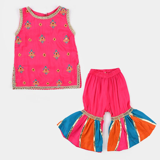 Infant Girls Raw Silk 3Pcs Bahar-Pink