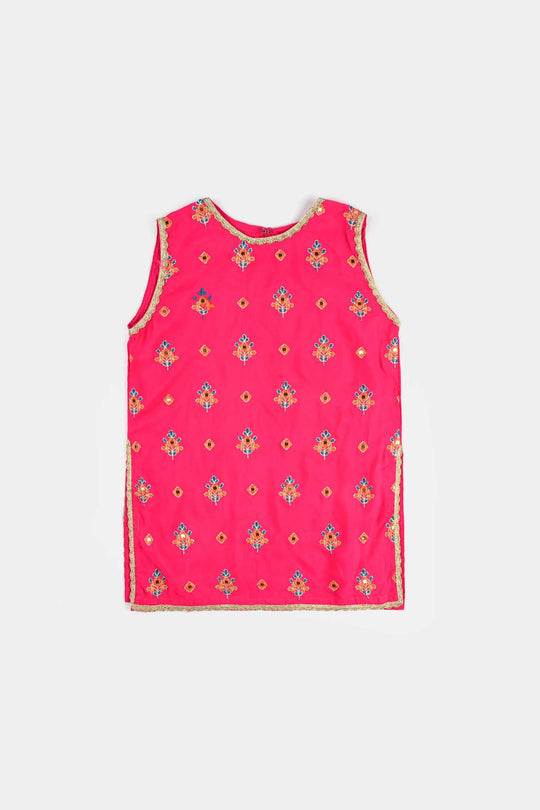 Girls Raw Silk 3 Pcs Bahar-Pink