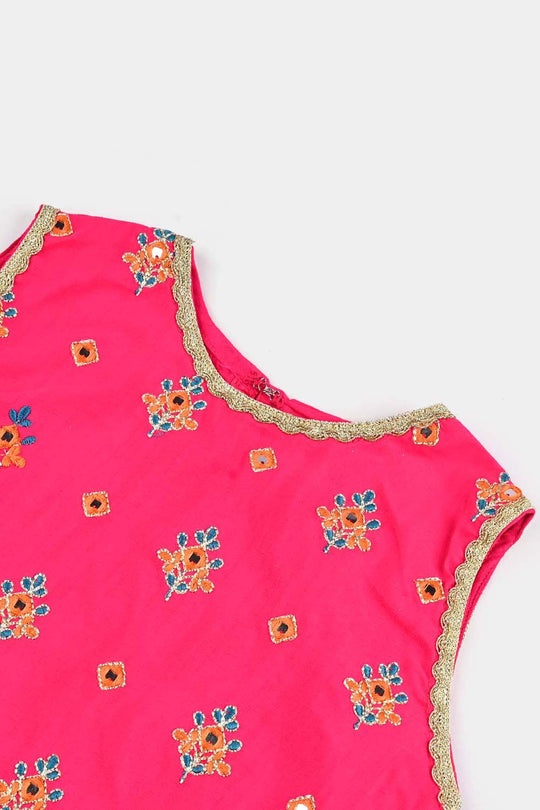 Girls Raw Silk 3 Pcs Bahar-Pink