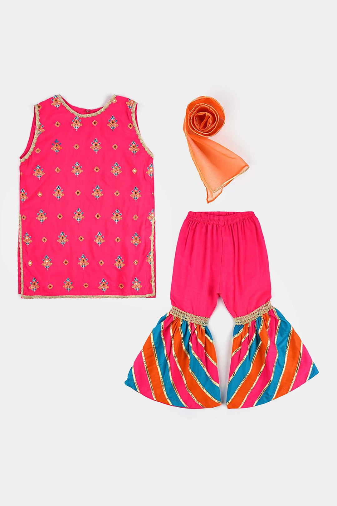Girls Raw Silk 3 Pcs Bahar-Pink