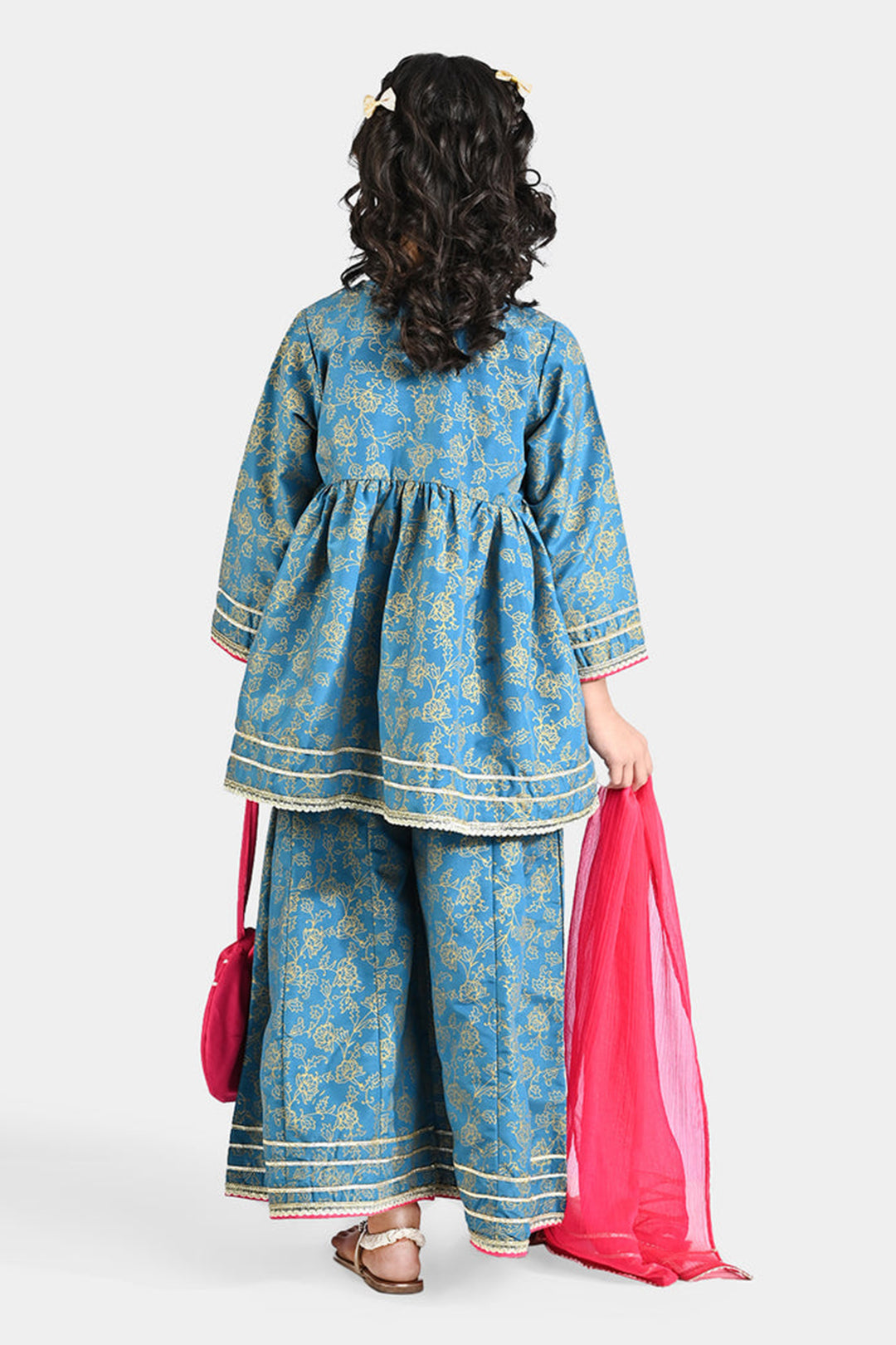 Girls Raw Silk 4Pcs Mumtaz - Teal blue