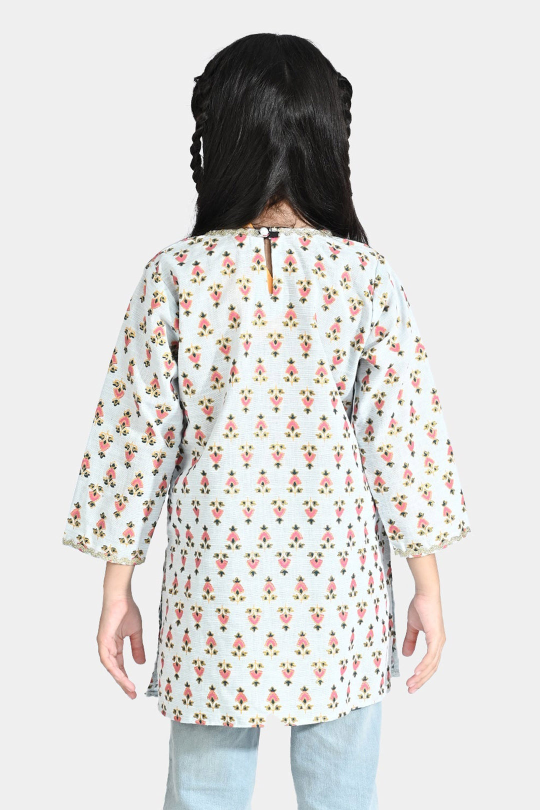 Girls Printed Kurti Chin Boti -2-LIGHT BLUE