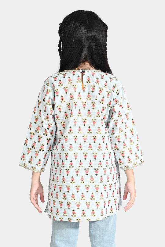 Girls Printed Kurti Chin Boti -2-LIGHT BLUE