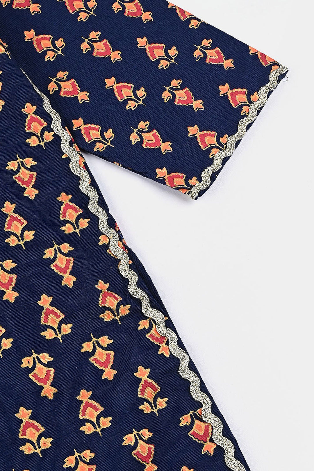 Girls Printed Kurti Chin Boti -3-Navy Blue