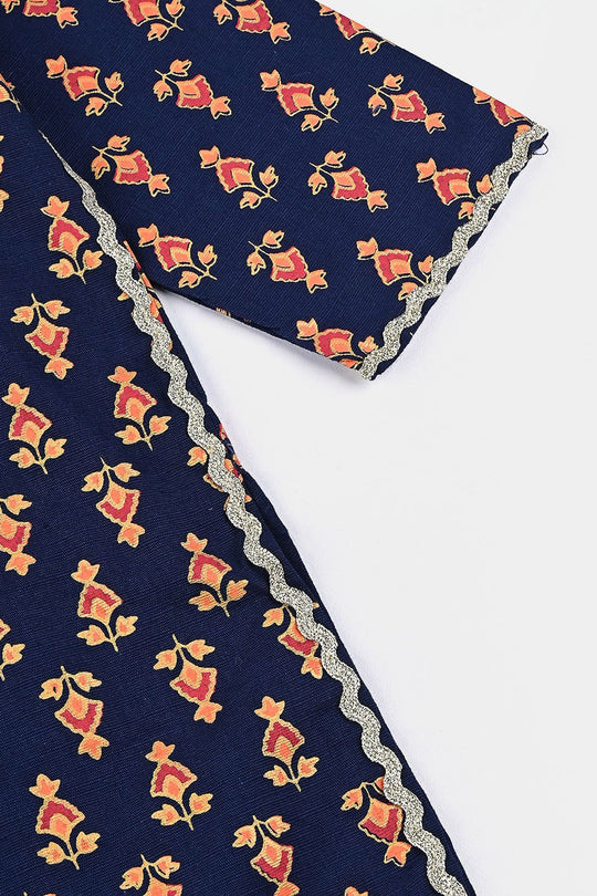 Girls Printed Kurti Chin Boti -3-Navy Blue