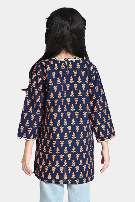 Girls Printed Kurti Chin Boti -3-Navy Blue