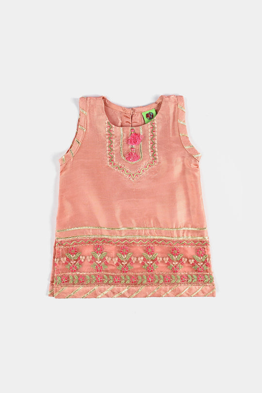 Infant Girls Raw Silk 2 Pcs Little Princess-Peach