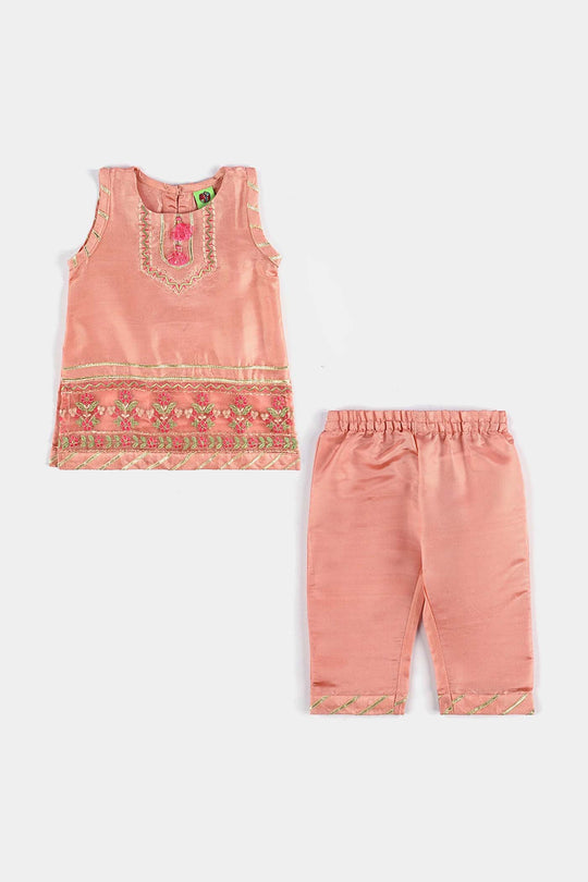 Infant Girls Raw Silk 2 Pcs Little Princess-Peach