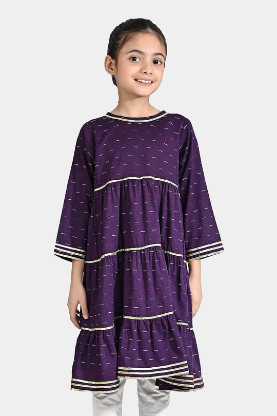 Girls Jacquard Kurti Lyer-Purple