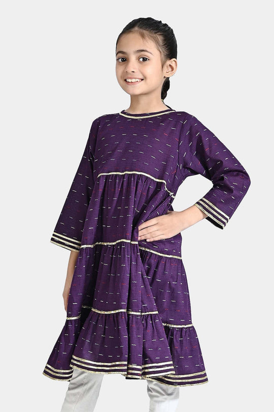 Girls Jacquard Kurti Lyer-Purple