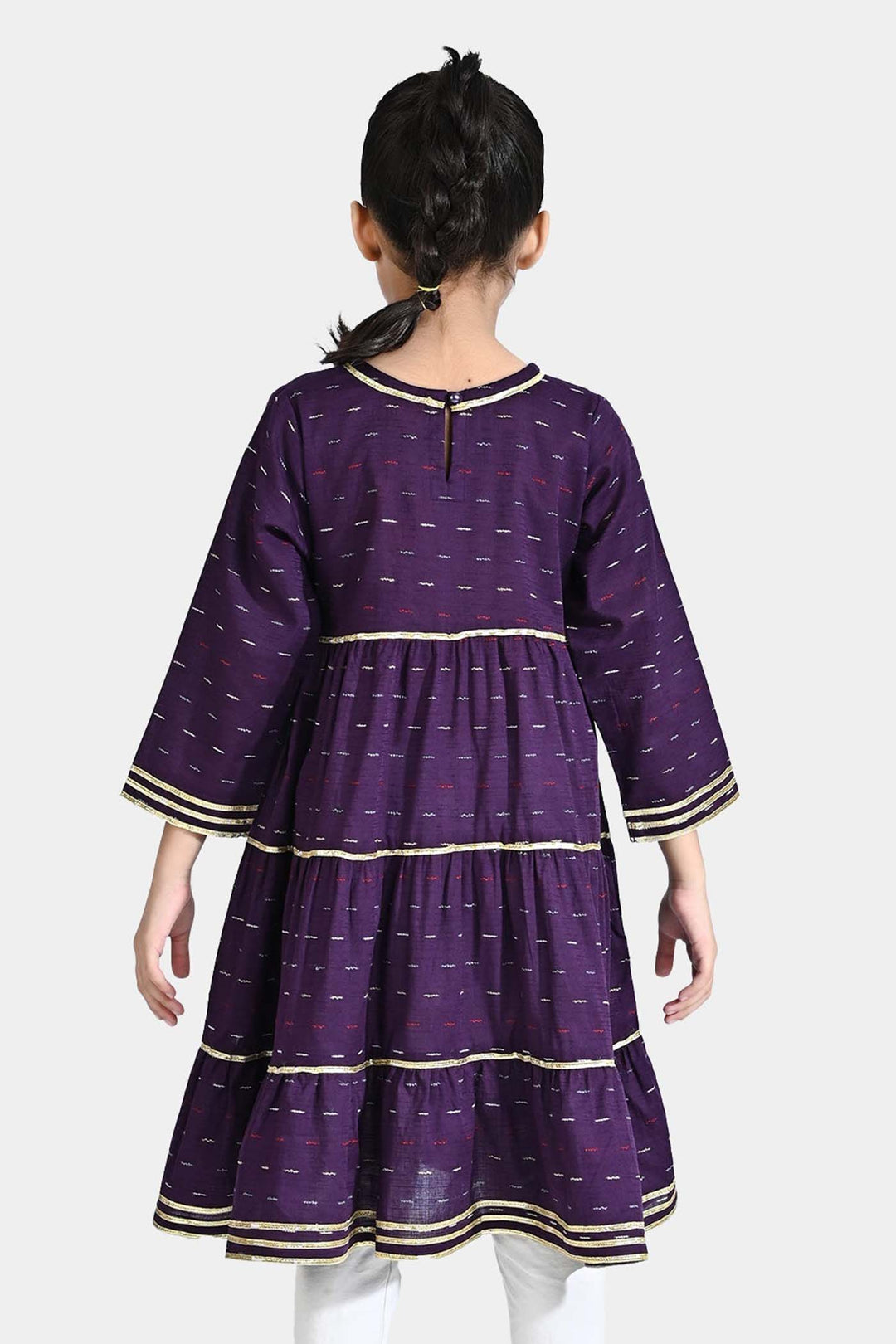 Girls Jacquard Kurti Lyer-Purple