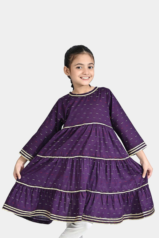 Girls Jacquard Kurti Lyer-Purple