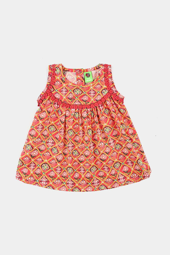 Infant Girls Cotton Poplin Printed 2 Pcs Surkh Phool-Multi