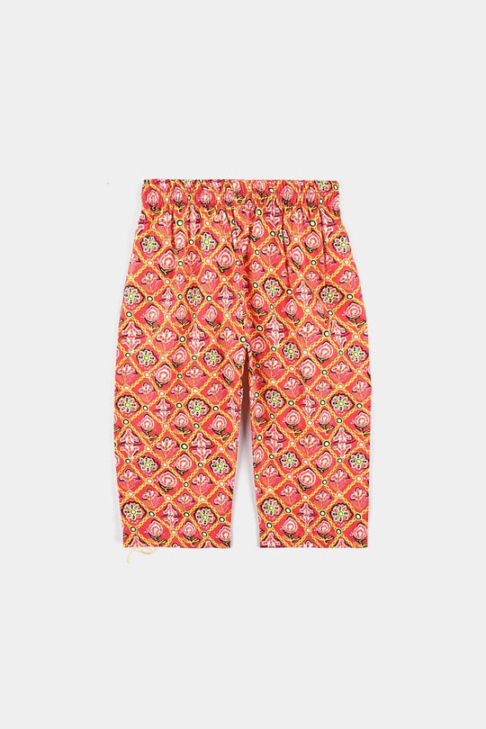 Infant Girls Cotton Poplin Printed 2 Pcs Surkh Phool-Multi