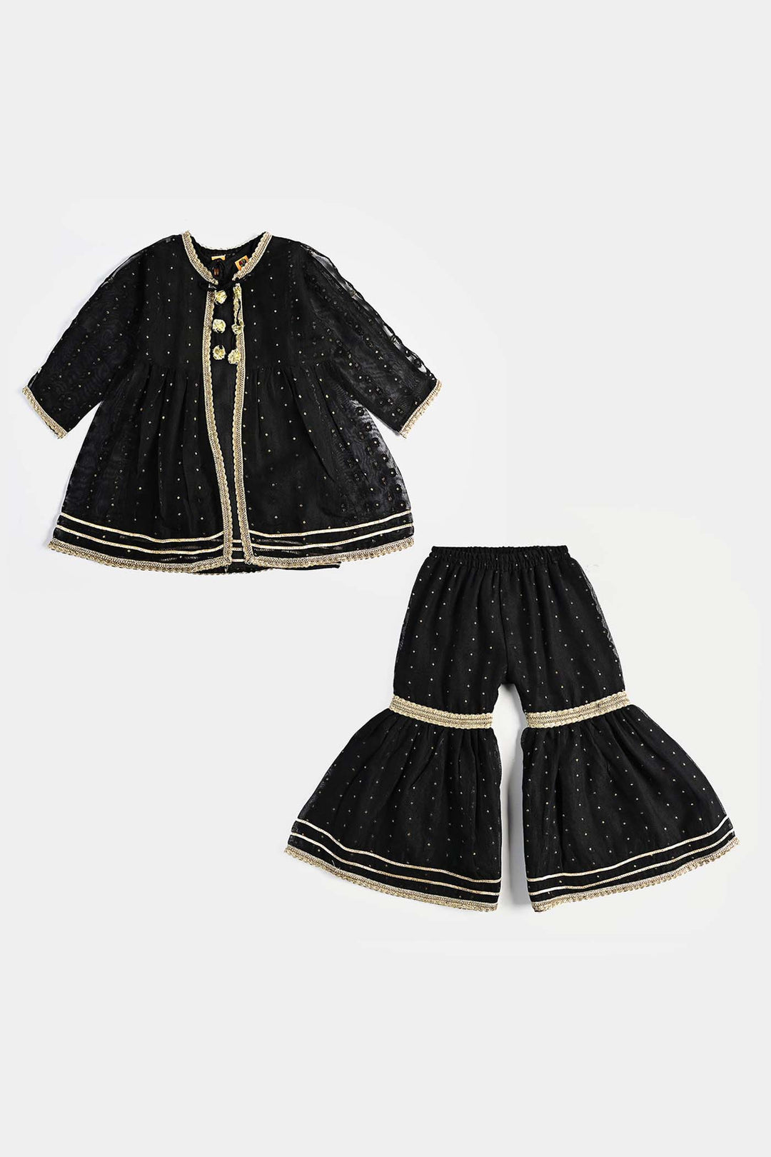 Girls Jacquard 3 Pcs Suit Manzil-BLACK