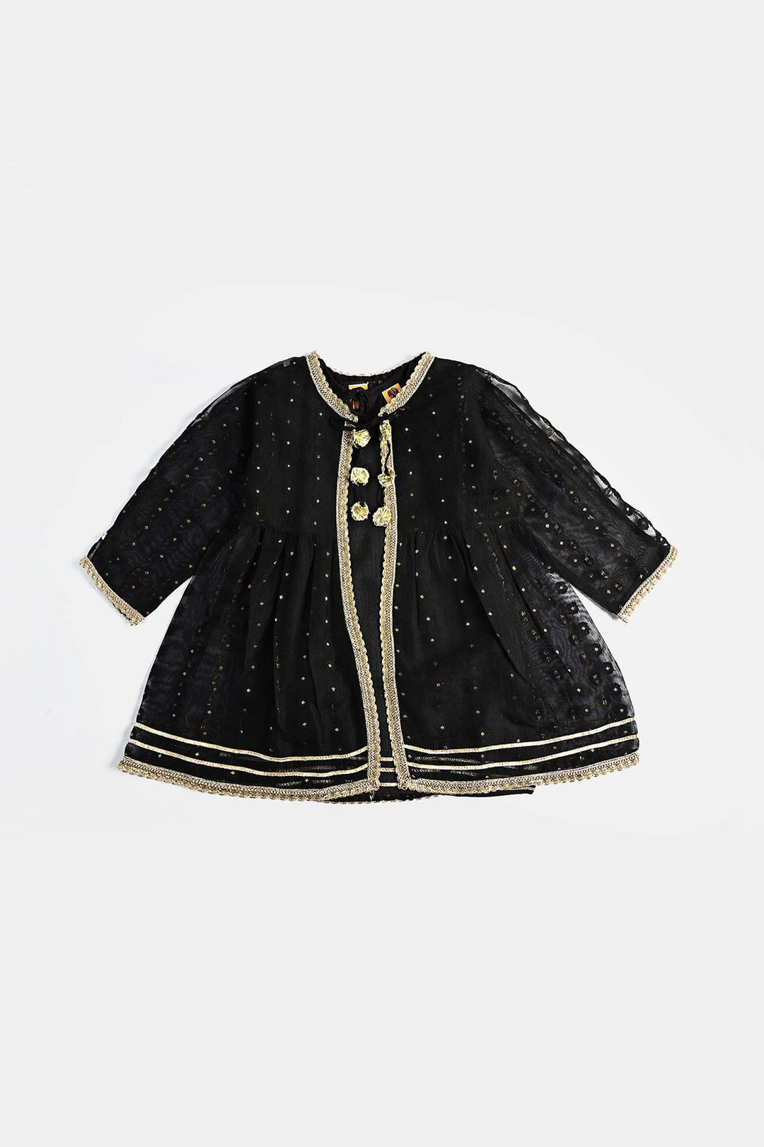 Girls Jacquard 3 Pcs Suit Manzil-BLACK