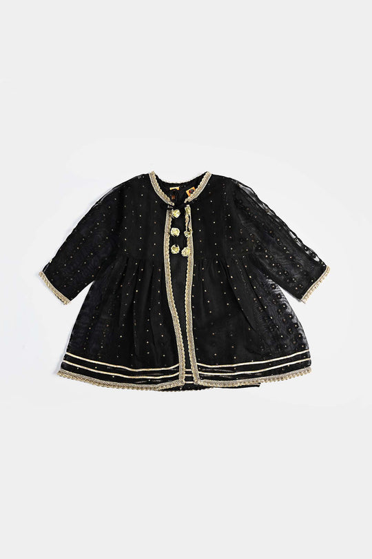 Girls Jacquard 3 Pcs Suit Manzil-BLACK