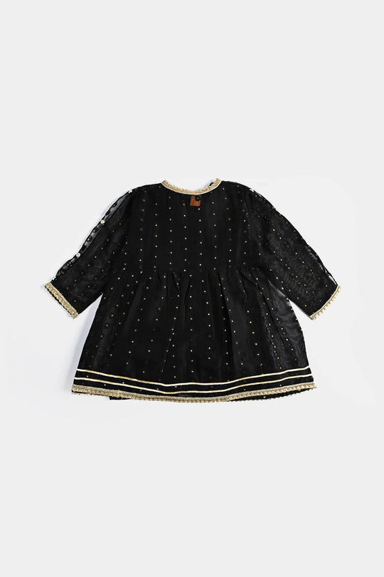 Girls Jacquard 3 Pcs Suit Manzil-BLACK