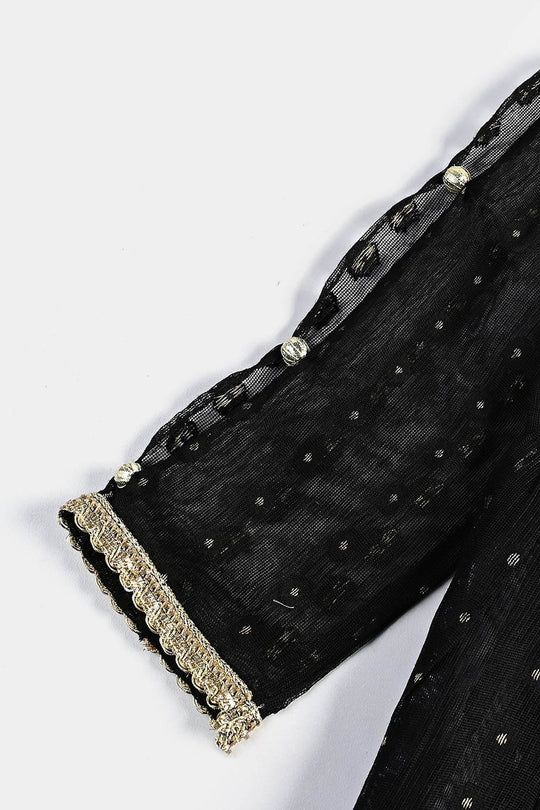 Girls Jacquard 3 Pcs Suit Manzil-BLACK