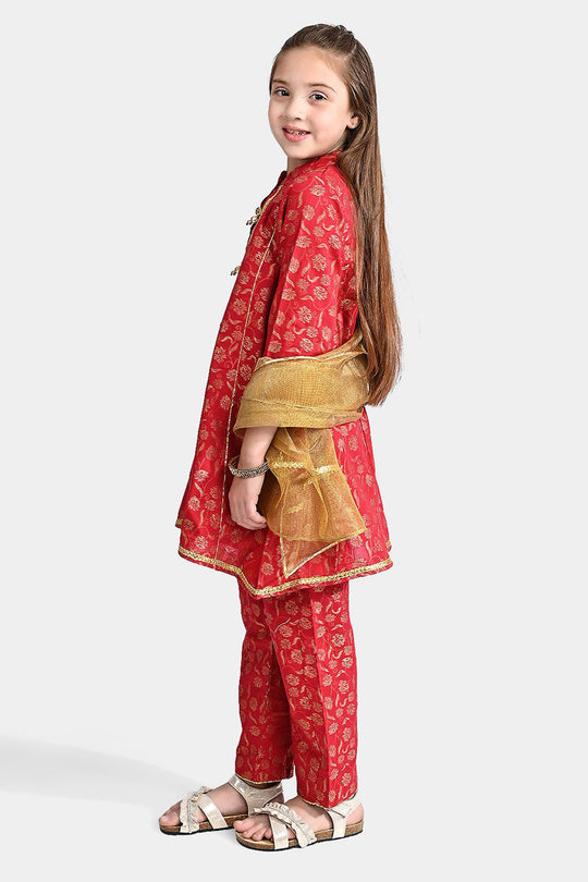 Girls Jacquard 3 Pcs Suit Gulistaan-Red