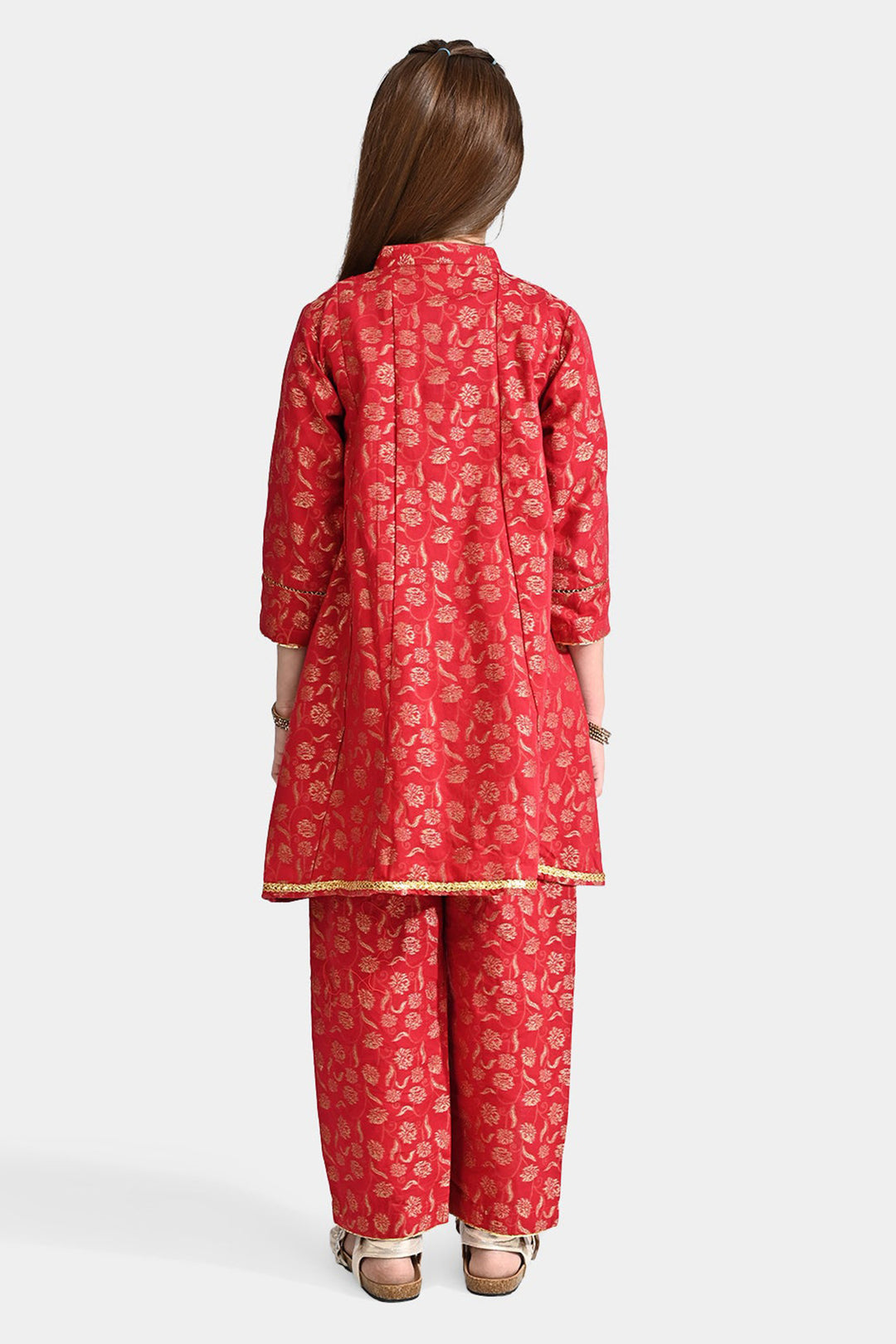 Girls Jacquard 3 Pcs Suit Gulistaan-Red
