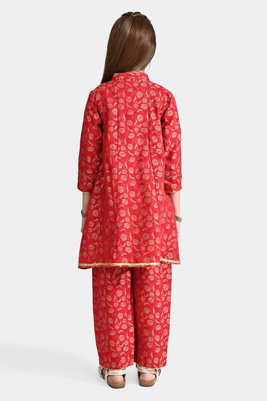 Girls Jacquard 3 Pcs Suit Gulistaan-Red