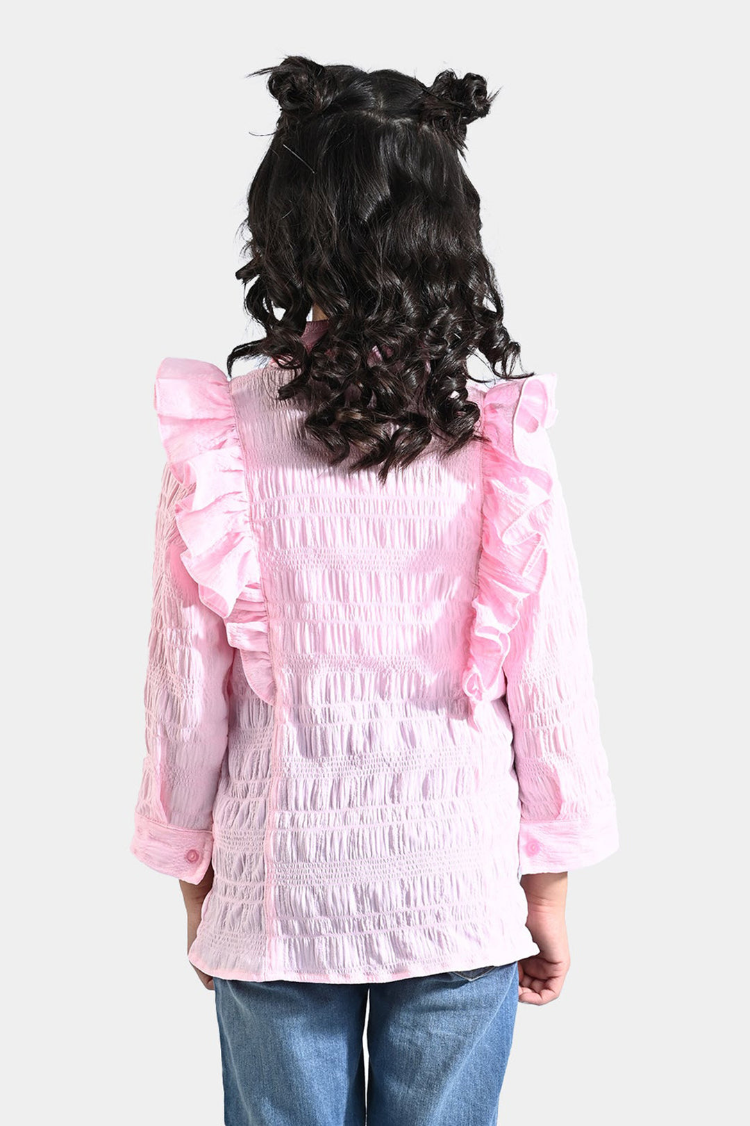 Girls Poly Cotton Casual Top Crinkle-Pink