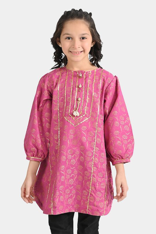 Girls Jacquard Kurti Leher-Magenta