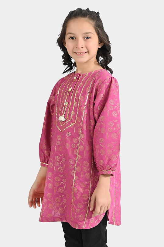 Girls Jacquard Kurti Leher-Magenta