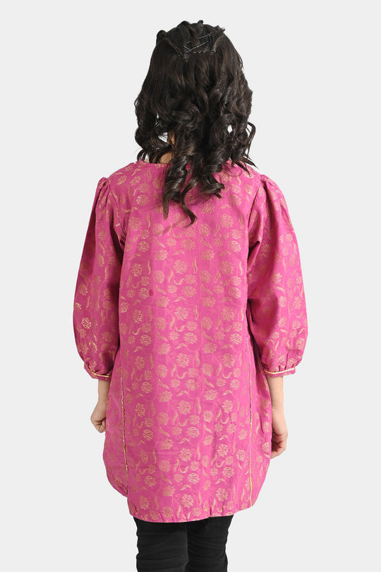 Girls Jacquard Kurti Leher-Magenta