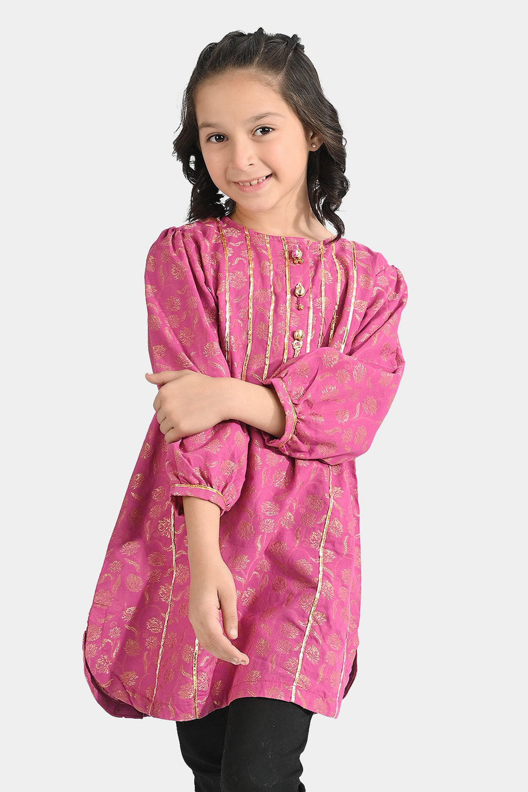 Girls Jacquard Kurti Leher-Magenta