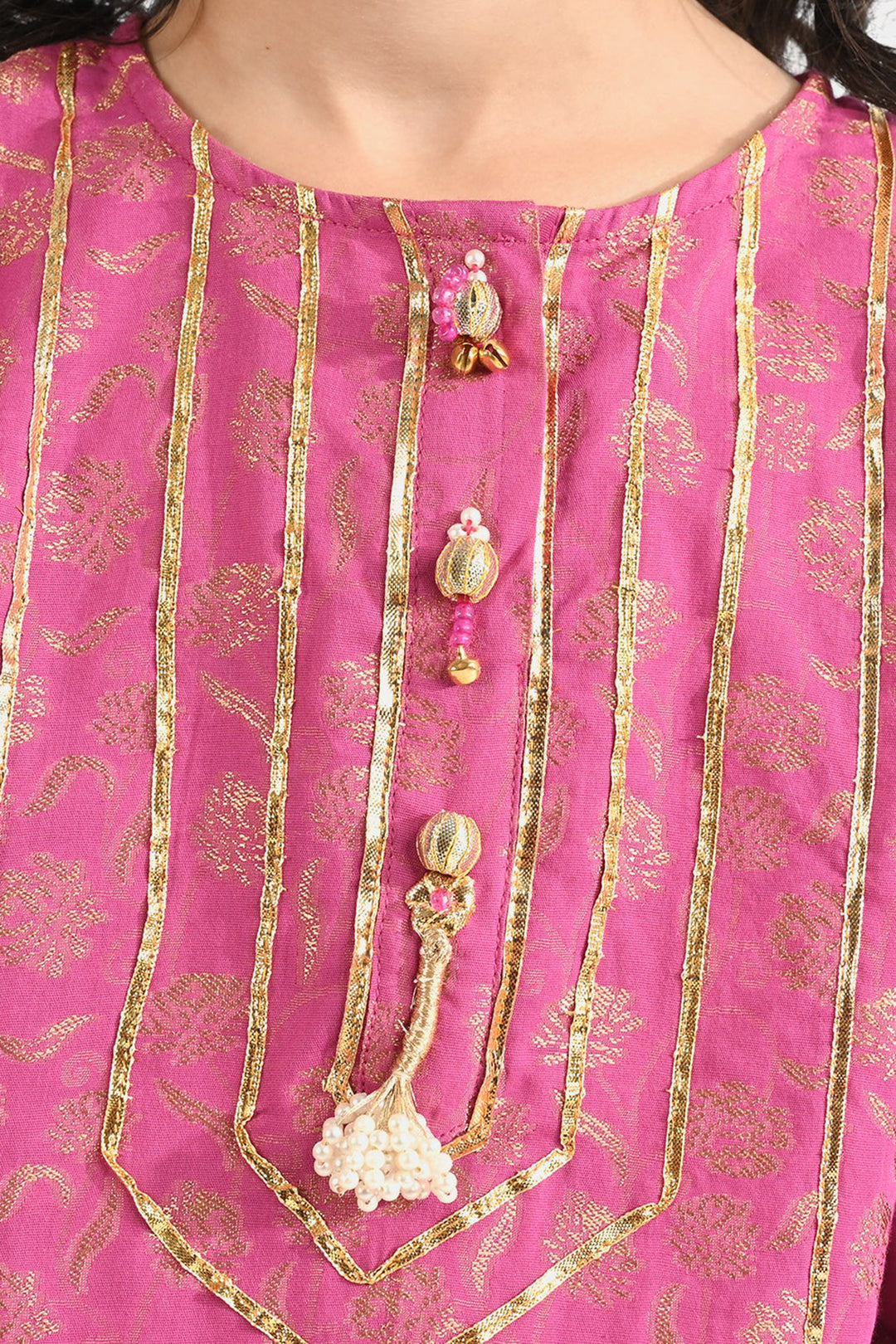 Girls Jacquard Kurti Leher-Magenta