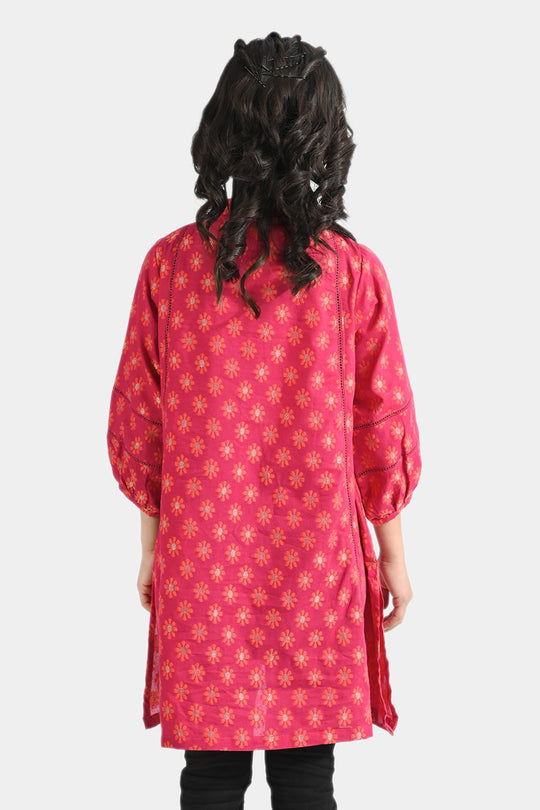 Girls Jacquard Kurti Phool-Magenta