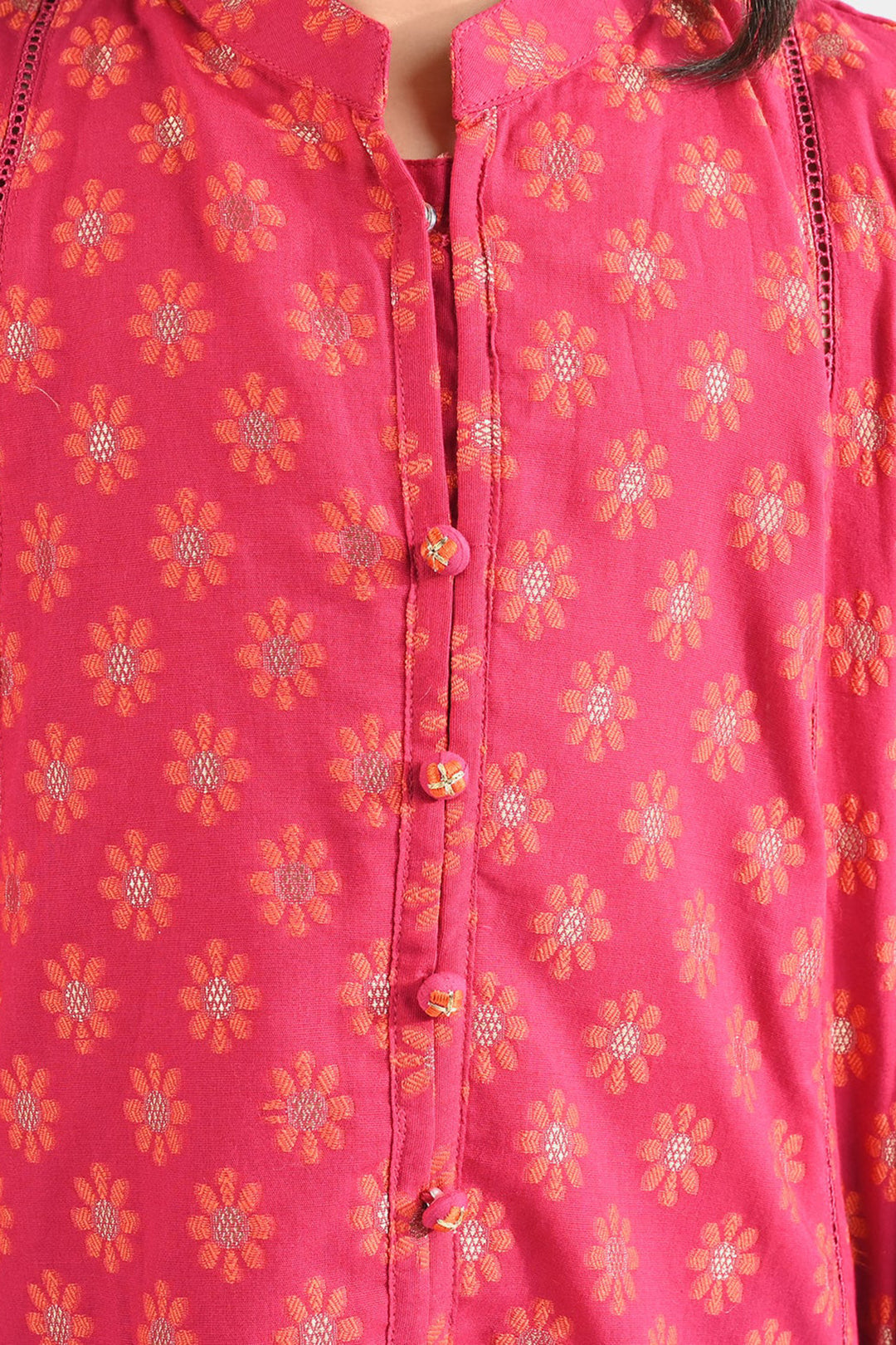 Girls Jacquard Kurti Phool-Magenta