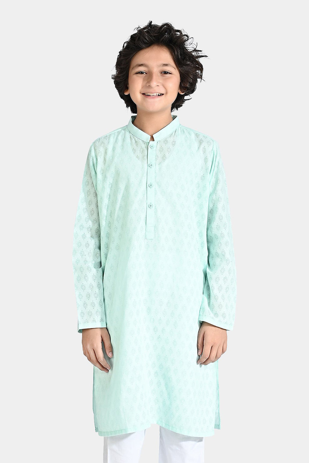 Boys Poly Viscose Basic Kurta (Burn Out)-C.Green