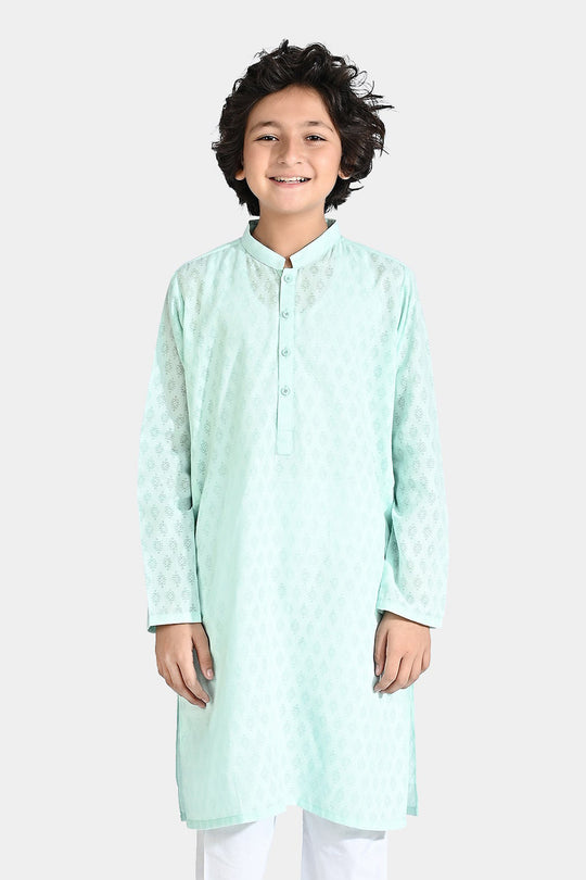 Boys Poly Viscose Basic Kurta (Burn Out)-C.Green