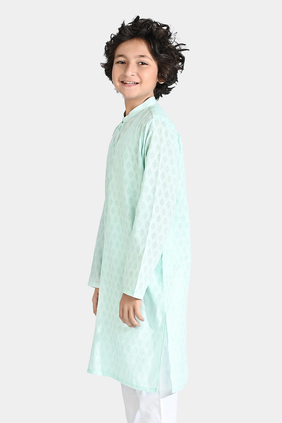 Boys Poly Viscose Basic Kurta (Burn Out)-C.Green