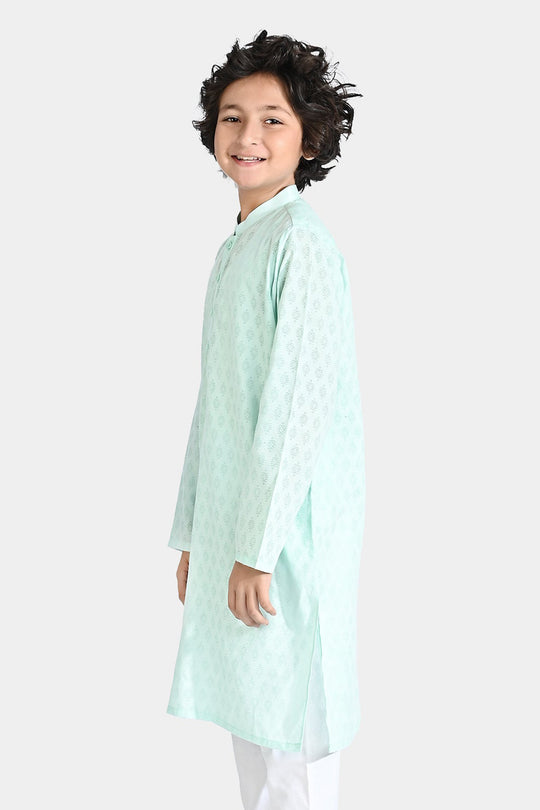 Boys Poly Viscose Basic Kurta (Burn Out)-C.Green