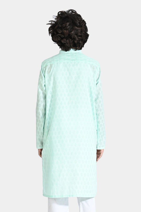 Boys Poly Viscose Basic Kurta (Burn Out)-C.Green