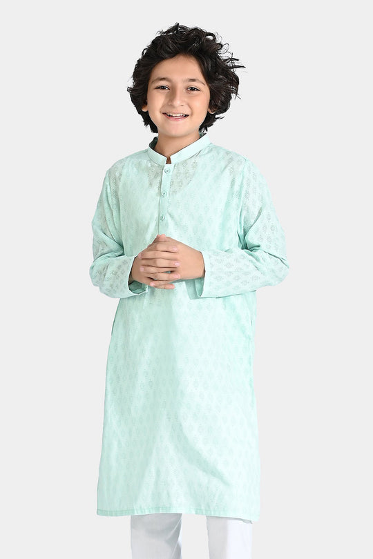 Boys Poly Viscose Basic Kurta (Burn Out)-C.Green