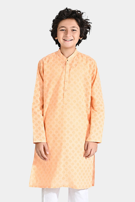 Boys Poly Viscose Basic Kurta (Burn Out)-ORANGE